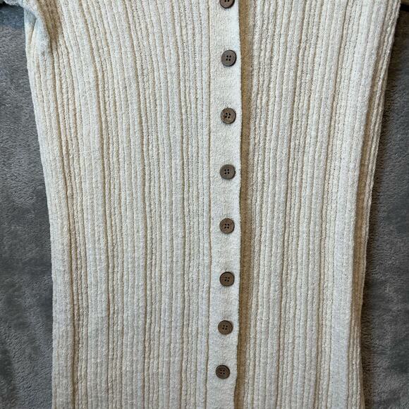 Free People Beach Size Large Riding Waves Knit Midi Dress Button Down Cream - Picture 3 of 8
